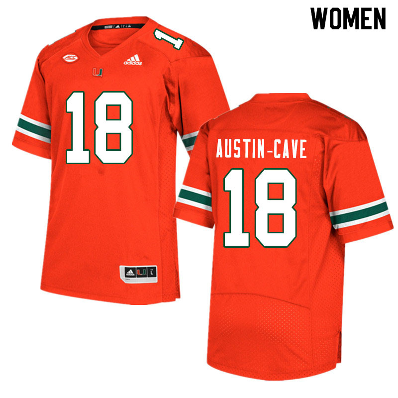 Women #18 Tirek Austin-Cave Miami Hurricanes College Football Jerseys Sale-Orange - Click Image to Close